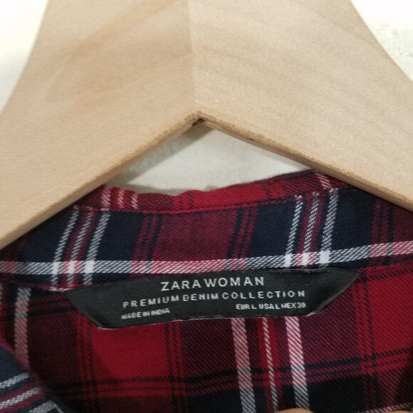 Zara Embellished Button Down Plaid Shirt Top Red Size L - Picture 6 of 10